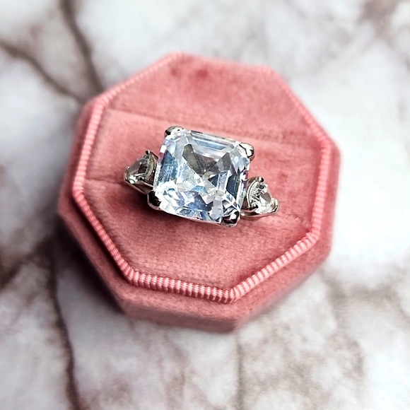 Sterling silver colosal asher cut engagementring 3 stone past present …